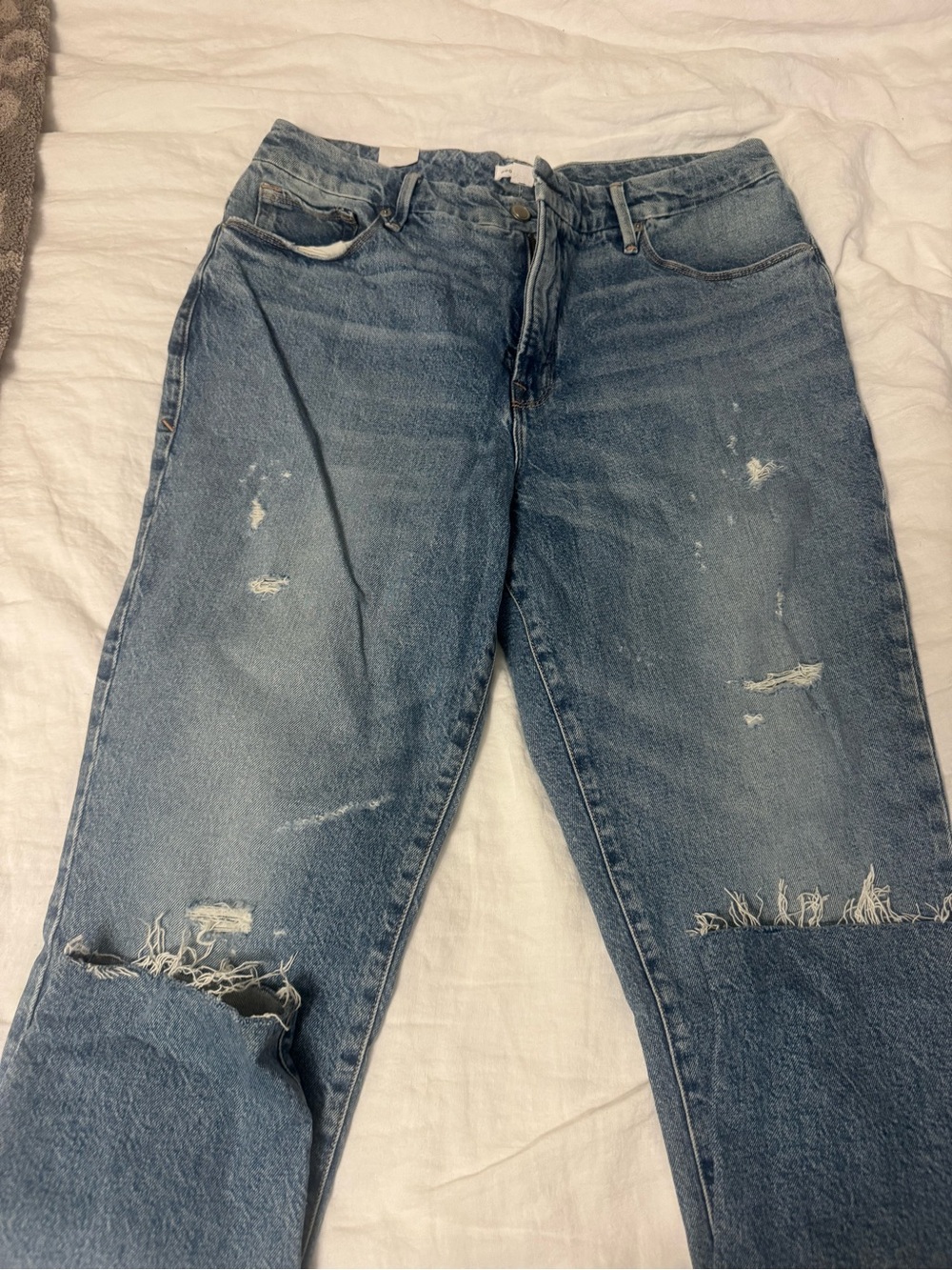 Good American Distressed Light Blue Boyfriend Jeans